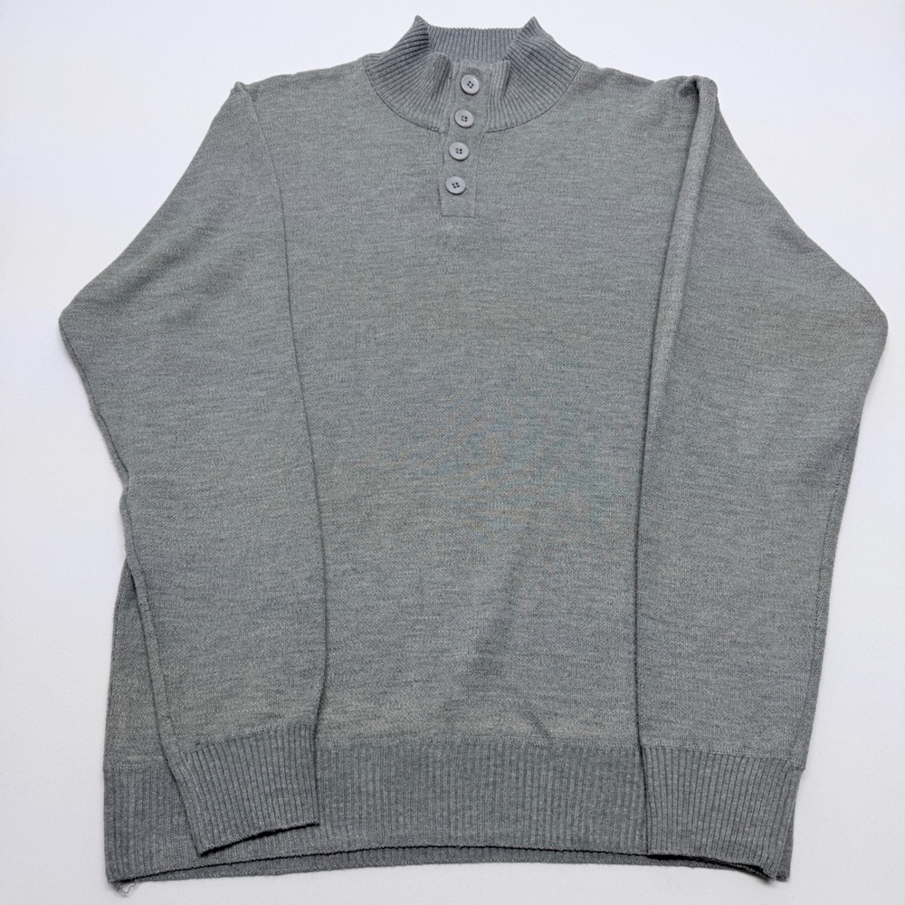 Mountain Expeditions Mens XL Gray Quarte Button Mock Neck Knit Sweater Heathered